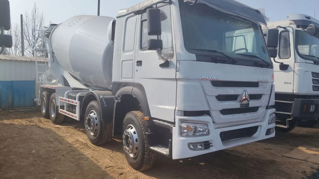 Used HOWO 8x4 concrete mixer truck with 12 cubic metre drum, left-hand drive, ready for export